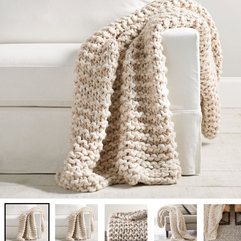 Pottery Barn Soft Knit Throw in Cream and Beige